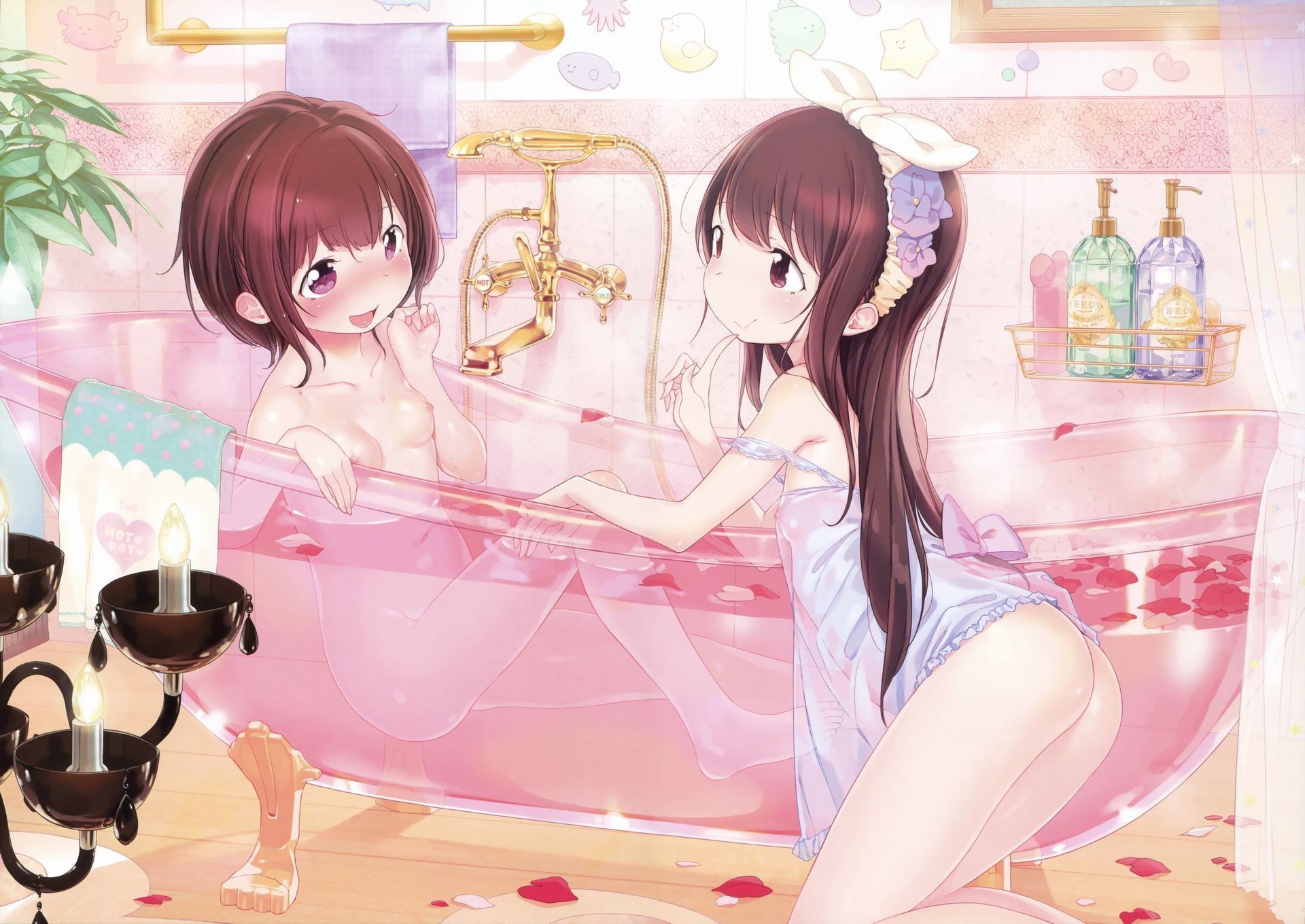 Sapphic Two-dimensional Erotic Image Feature That Collected The Bathing Scene Of The Beautiful Girl Who Comes To Want To Take A Bath Together Unintentionally Cunnilingus