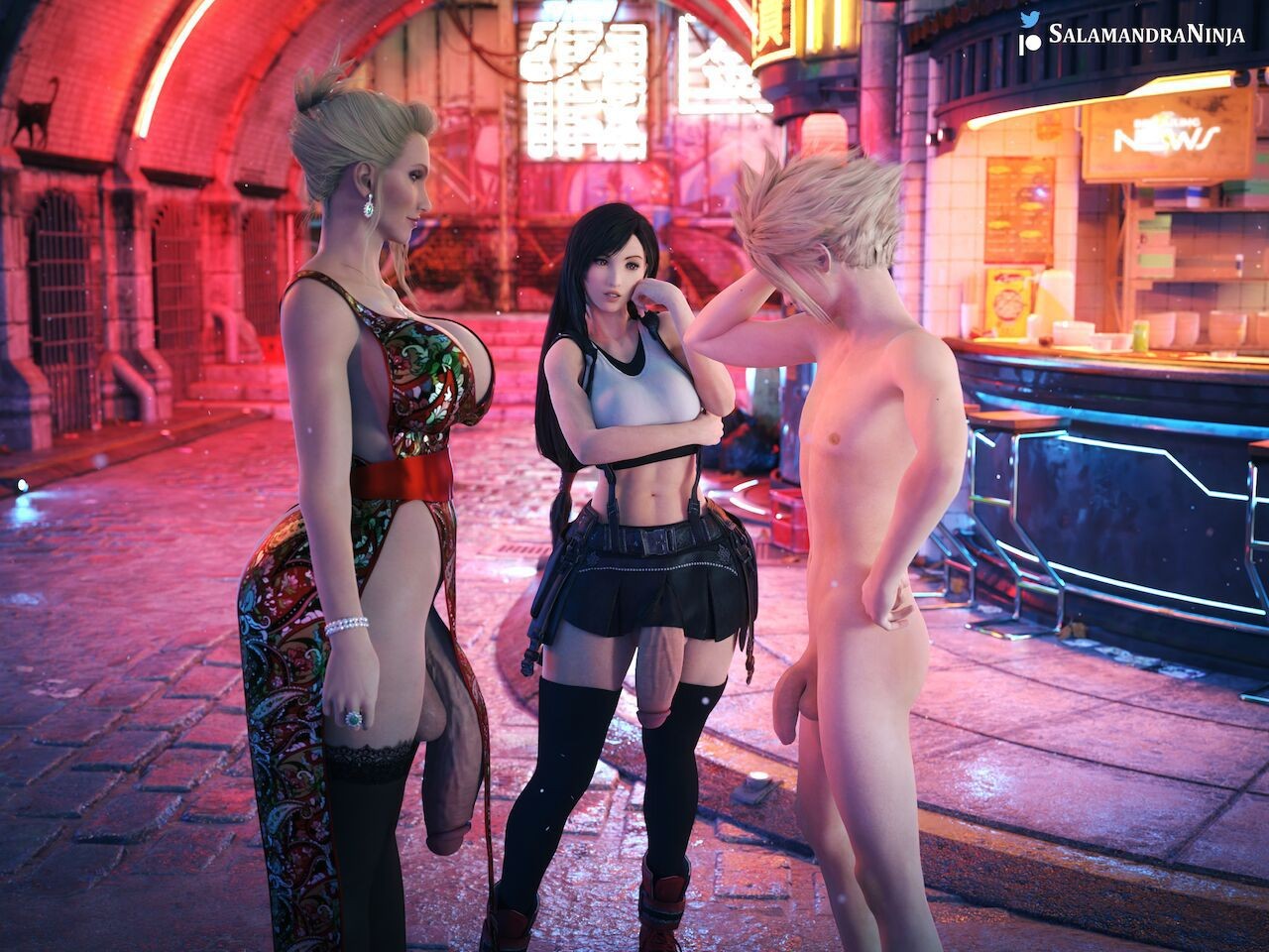 Insertion [SalamandraNinja] Tifa, Cloud, Scarlet (Final Fantasy VII) Masturbating